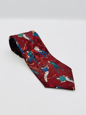 TownCraft Golf Motif Tie Mens Burgundy Red Retro Golfers Classic 57x3.75 Vintage